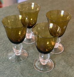 Vintage Amber Glass Goblets, Set of 4