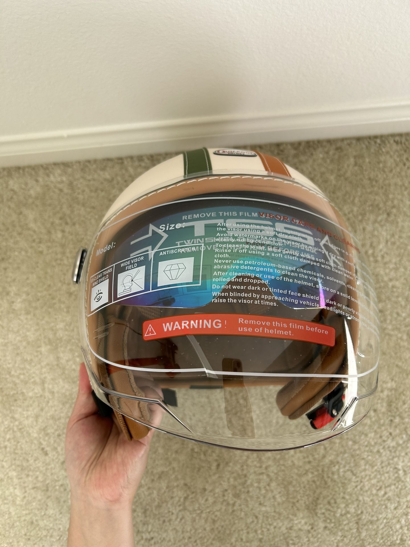 Dual Visor 3/4 Open Face Motorcycle Helmet for Men & Women, DOT Approved Unisex Retro Half Helmet,Motorbike Casco for Moped Cruiser Bobber and Chopper