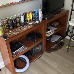 2 Wooden Bookshelves, 1 Bedside table & Tower Fan