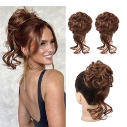 2PCS Messy Bun Hair Piece,Updo With Tendrils extension dark copper halloween 