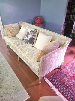 Silver Beige Embroidery Leaf Sofa 89"