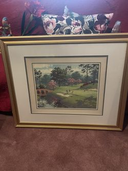 Glass Picture Golfing Scene