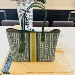 Tory Burch T Monogram Tote- Green