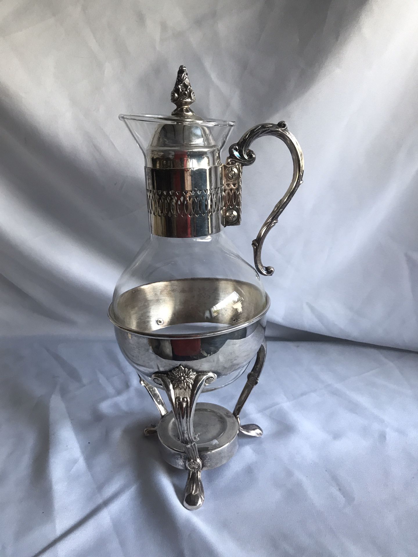 Vintage Glass& silver beverage carafe with stand