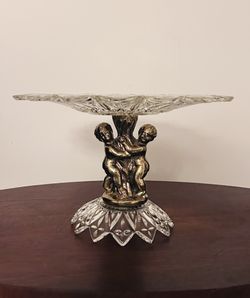 Vintage Brass Cherub Angels and Carnival Glass Cake Stands 