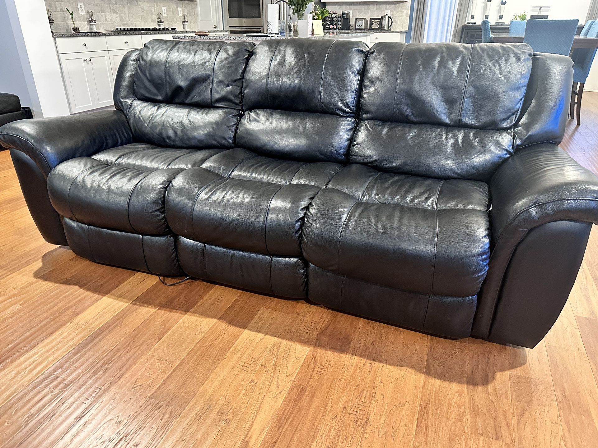 Black Leather Electric Recliner Couch Set 