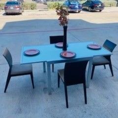 Brushed Stainless Steel Extending Drop Leaf Dinning Table