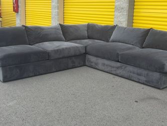 Living Spaces Large Dark Gray Sectional Sofa – Deep & Comfortable