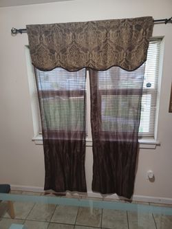 Set Of Brown, Semi-Sheer, Damask And Paisley Pattern Curtains