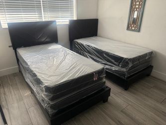 NEW BED FRAME TWIN SIZE WITH MATTRESS AND BOX SPRING