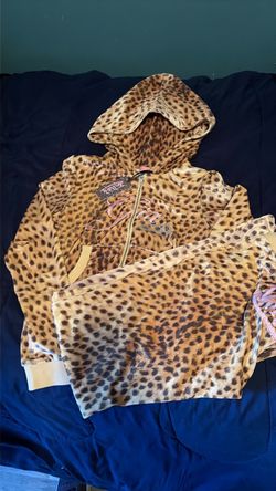 Von Dutch Leopard Print Velour Tracksuit Set