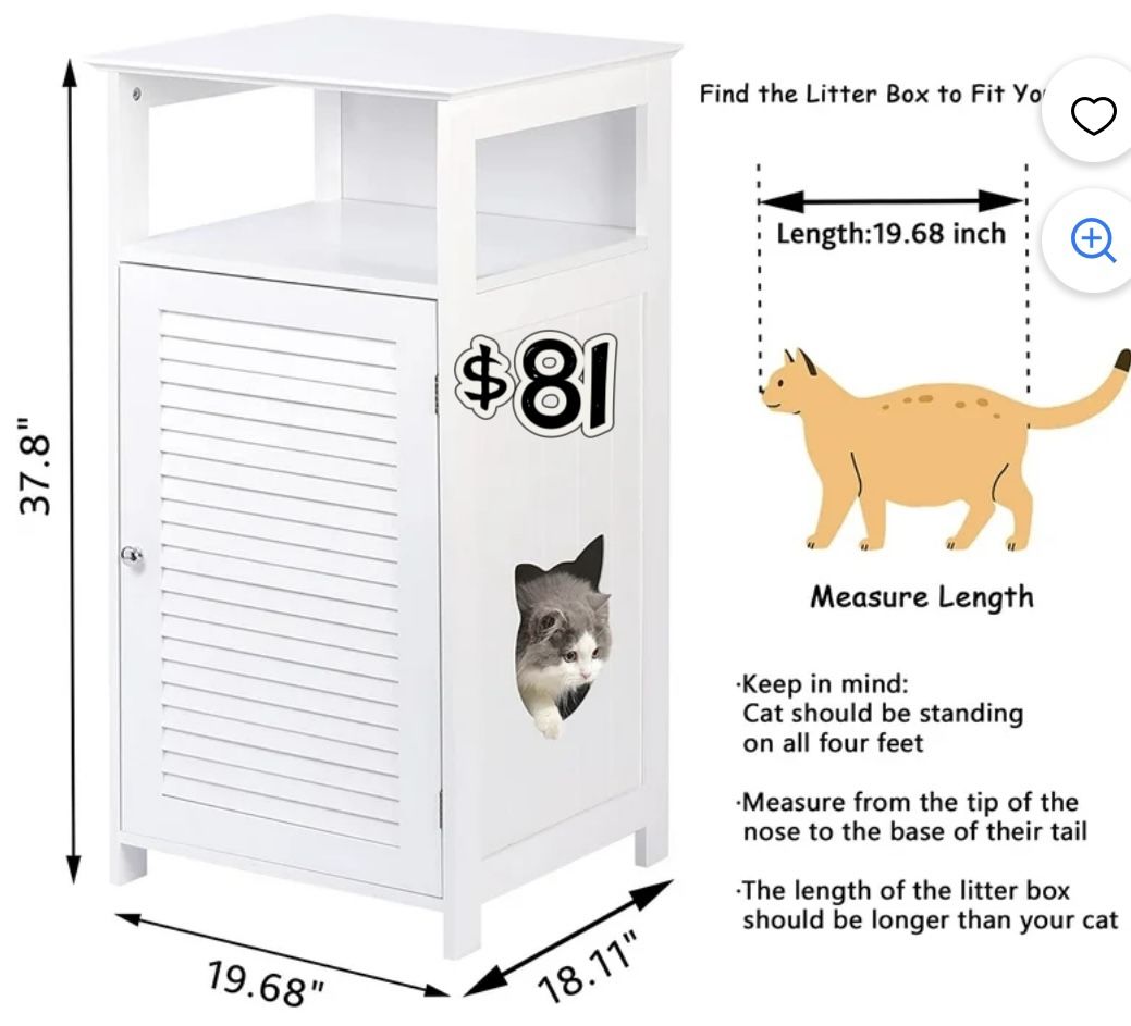 😀 Cat Litter Box Furniture Hidden, Wooden Cat Cabinet with Storage, Inner Shelf, and Shutter Style Door for Living Room Bathroom