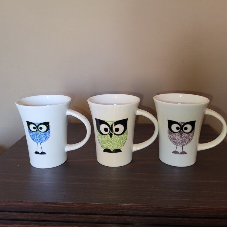 3 Owl Mugs. Tara Reid Designs Collection