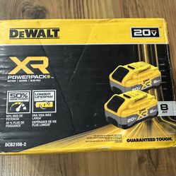 NEW DEWALT 20V MAX XR POWER-Pack Lithium-lon 8.0Ah Battery (2-Pack)
