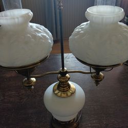Milk Glass Hurricane  Brass Stand Antique  Lamp 