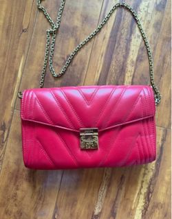 MCM Red Quilted Leather Chain Crossbody Bag