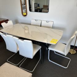 $295.00  New 6 Chairs And  Dining Table set !!!  70”x35” Sintered Stone Faux Marble Top Dining Table And 6 Chairs 