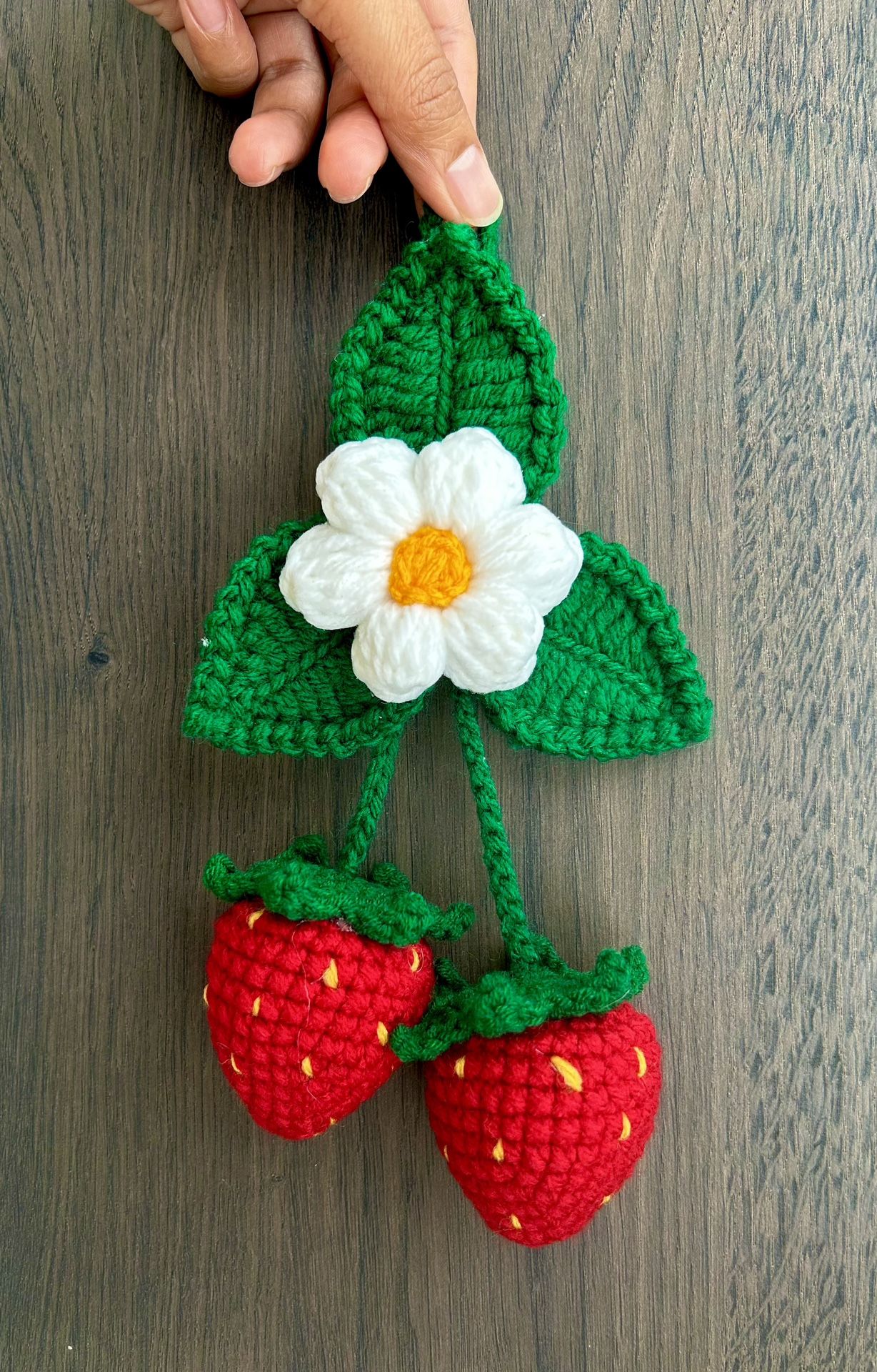 Crochet Strawberry Car Hanger