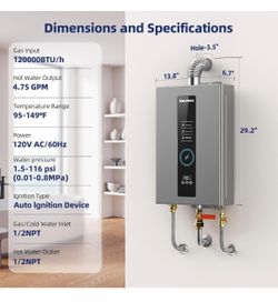 4.75 GPM Natural Gas Tankless Water Heater 120,000 BTU Indoor