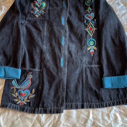 Embroidered Bob Mackie Wearable Art Denim Jacket 