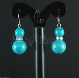 925 Sterling Silver, Handmade Cute Blue Turquoise, Hook Earrings