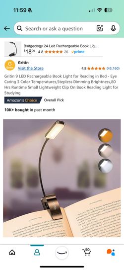 gritin 9 led rechargeable book light