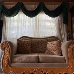 Custom 80s Vintage 3-Piece Sofa Set - Ornate Wood & Floral Tapestry