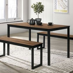 Bench Dining Set Brown Wood For Relaxed Dining Casual 