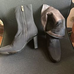 Donald J Pioneer Women’s Side Zip Block Heel Round Toe Nylon Black Boots - Size 10
