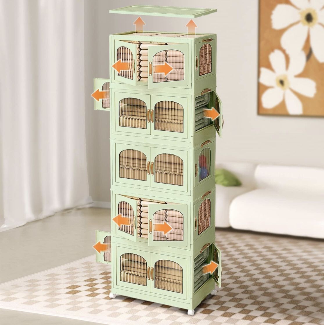 Plastic Shelves Organizer, Folding Storage Box, Collapsible Totes , 8.4 Gal. 5 Pack