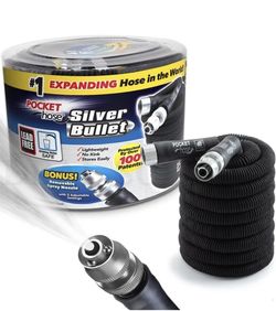Pocket Hose Silver Bullet 50 ft Turbo Shot Nozzle Multiple Spray Garden Hose