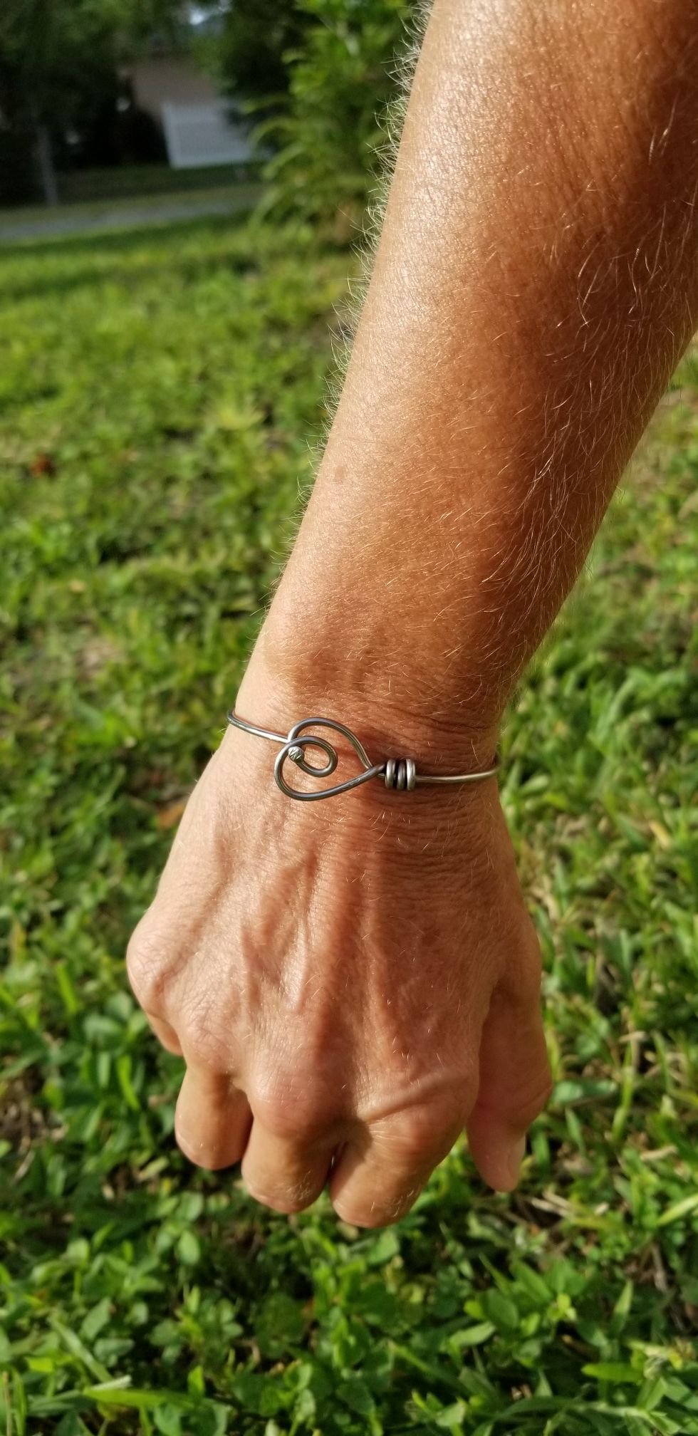 Heart wire wrap silver bracelet