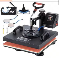 VEVOR 15 in. L x 15 in. W Heat Press 5 in 1 Teflon Coated ETL/FCC Listed Sublimation Printers with Mug, Cap, Plate, Black