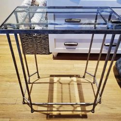 Silver Table with Beveled Glass Shelf