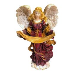 Vintage Nativity Angel Oriental Style - Hand Painted Resin Collectible Figurine - Color Resin - 7.5" Tall