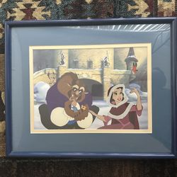 17h x 21 BEAUTY AND THE BEAST Belle Tames the Beast Disney Lithograph Framed Collector's Edition