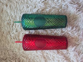 Starbucks 2021 Winter Holiday Jeweled Tumbler Cold Cups Green & Red SET