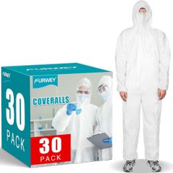 Hazmat Suits,Disposable Coveralls 30 Pack, Full Body Protective,L -NEW (3499/18)