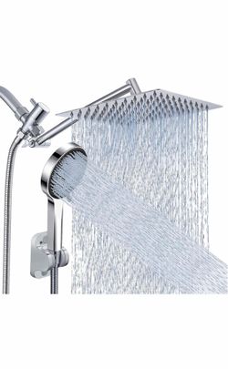 Shower Head, Rain Shower Head with Handheld Spray Combo, 10 Inch Adjustable High Pressure Rainfall Shower Head, Dual Showerhead Set with Extension Arm