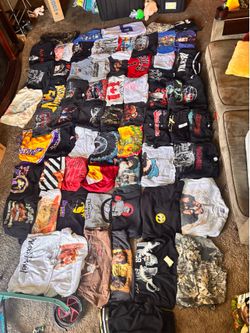 65 modern / vintage t-shirt lot (Madonna , band, Harley Davidson, jerseys)