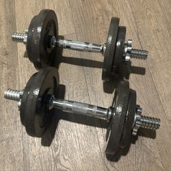 Set Of Cast Iron Adjustable Dumbbells 21 lbs Each. Total (42 Lbs)