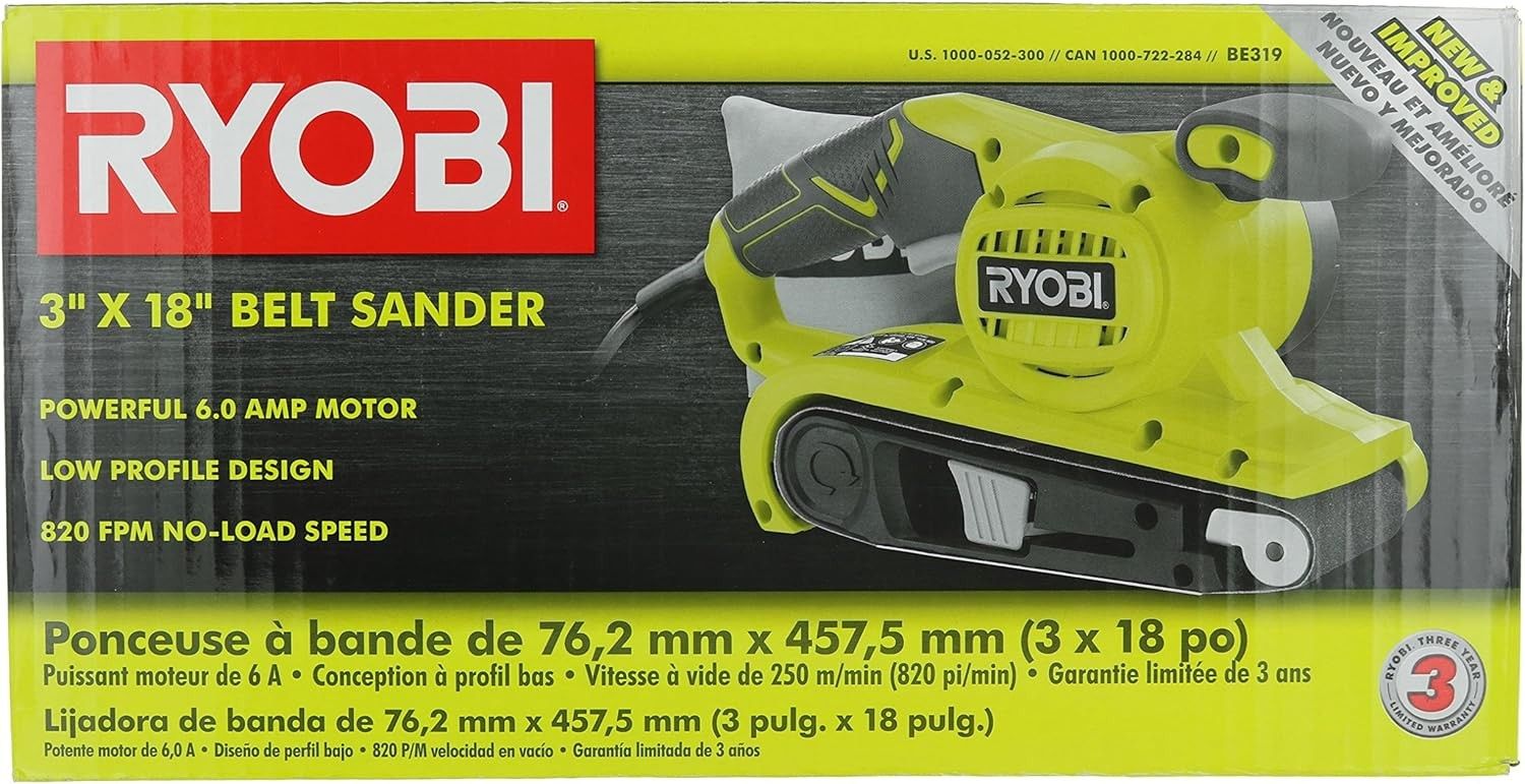 Ryobi BE319 6 Amp Portable 320 Feet / Minute Corded Belt Sander (3” x 18”)