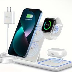 Wireless Charging Station 3-in-1 Standard 15W Fast Mag-Safe Charger Stand With QC3.0 Adapter, Suitable For IPhone 15 14 13 12 11 X 8 Pro Max/Pro/Mini/