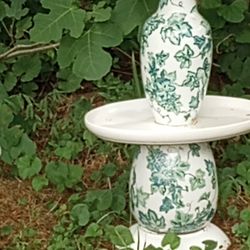 Elegant Classic Green And White Ivy Birdbath 🌞🐦🌺🌷 Buy 2 Or 3 Get Free Solar Fountain