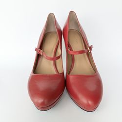 Calvin Klein Red Leather Heels – Classic Style, Size 8
