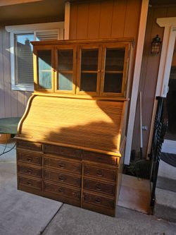 1980s  Oak Roll Top Computer Desk
