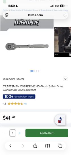 CRAFTSMAN OVERDRIVE 180 -Tooth 3/8-in Drive Gunmetal Handle Ratchet