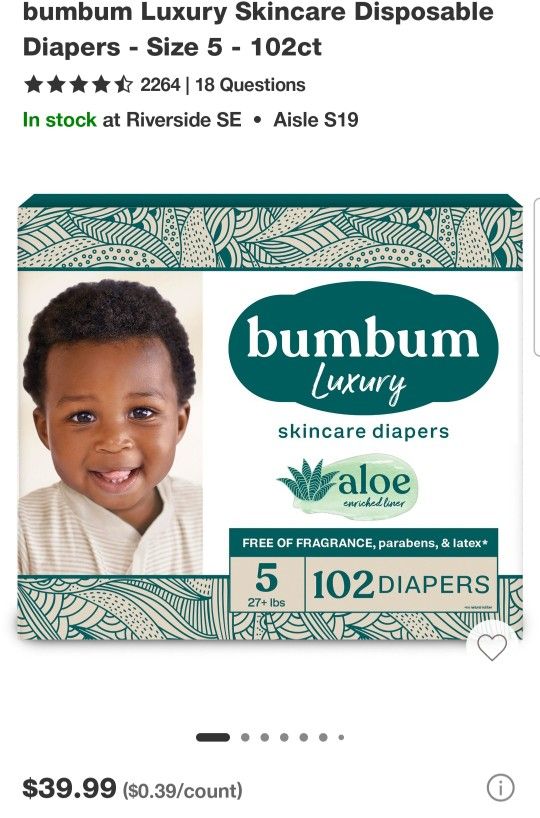 Bumbum Baby Diapers Size 5 (102 Pampers Count) / Pañales Para Bebes Talla 5 (102 Pañales) 