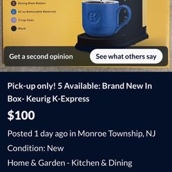 Pick-up only! 5 Available: Brand New In Box- Keurig K-Express