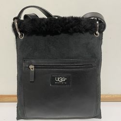 UGG Australia Suede Crossbody bag with fur lining and silver hardware